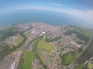 View of Aberystwyth as the balloon climbs