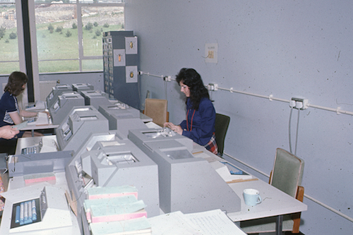 The Data Preparation Room in 1971. All output was to 80 column punch cards. This area became part of Computer Room E53